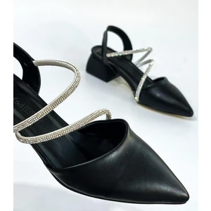 Siyah Kadın Iki Taşlı Günlük Abiye Kısa Topuklu Ayakkabı - Siyah - 38