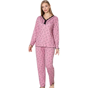 Bayan 4057 Çiçek Desenli Uzunkol Viskon Pijama Takımı