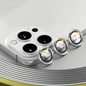 Iphone 12 Pro Max Uyumlu Alüminyum Alaşım 3D Kamera Lens Koruyucu Gümüş [3'lü Set]