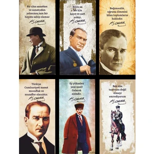 Hayat Poster Mustafa Kemal Atatürk 6lı Mini Retro Ahşap Poster Seti Uv Baskılı-1