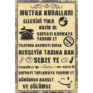 Hayat Poster Mutfak Kuralları Tablosu Retro Vintage Ahşap Poster