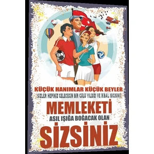 Hayat Poster Mustafa Kemal Atatürk Küçük Hanımlar Küçük Beyler Retro Ahşap Poster 814