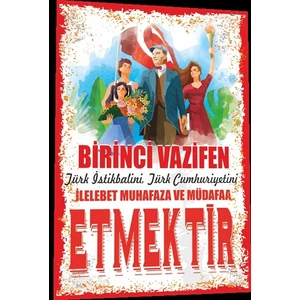 Hayat Poster Mustafa Kemal Atatürk'ün Gençliğe Hitabesi Birinci Vazifen Retro Ahşap Poster 811