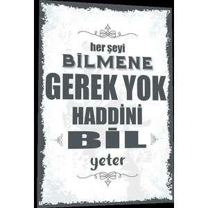 Hayat Poster Duvar Yazıları Her Şeyi Bilmene Gerek Yok Haddini Bil Yeter Retro Ahşap Poster 788