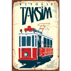 Hayat Poster Istanbul Taksim Beyoğlu Tramvay Retrı Ahşap Poster 20X30 cm