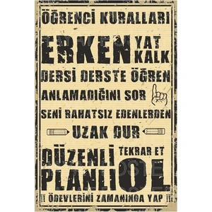 Hayat Poster Başarılı Öğrenci Kuralları Tablosu Retro Ahşap Poster