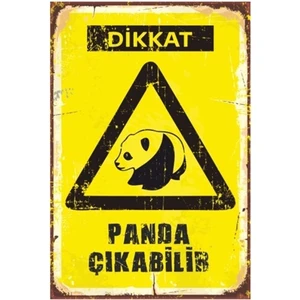 Hayat Poster Dikkat Panda Çıkabilir  Retro Vintage Ahşap Poster