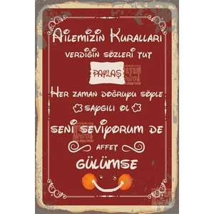 Hayat Poster Aile Kuralları Tablosu Retro Vintage Ahşap Poster