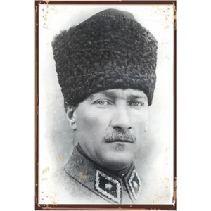 Hayat Poster Kalpaklı Mustafa Kemal Atatürk Retro Vintage Ahşap Poster