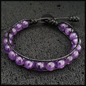 Seven Art Jewelry Doğal Taş Bileklik, Ametist Bileklik, Tek Sarmal Bohem Bileklik, Kadın Bileklik, Erkek Bileklik