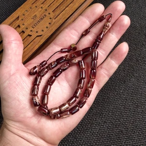 Vip Kehribar Imzalı 7X11 mm Sıkma Kehribar Tesbih - Usta Işçilikli - Ahşap Kutulu - Hediye Tespih
