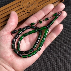 Vip Kehribar Imzalı 7X11 mm Ateşi Kehribar Tesbih - Usta Işçilikli - Ahşap Kutulu - Hediye Tespih