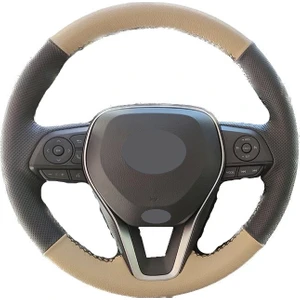 İskender Oto Aksesuar Toyota Corrolla (2019-2022) Krom Kapaklı Direksiyon Tam Uyumlu Bej Siyah Deri Direksiyon Kılıfı