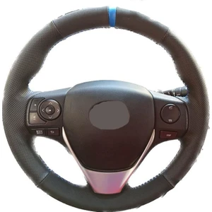 İskender Oto Aksesuar Direksiyon Klıfı Toyota Corolla - AURİS 2014 - 2018 Noktalı Alcantara süet Komin Mavi Şerit Mavi Dikiş KENDİ DERİSİ SÖKÜLMEDEN YAPILIR Detay Deri Direksiyon