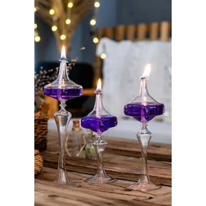 Shabbo Glass Ufo Model Ayaklı Şamdan Cam Kandil 3'lü Set + Kandil Yağı Hediyeli