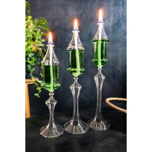Shabbo Glass Safir Ayaklı Şamdan Cam Kandil + Kandil Yağı Hediyeli