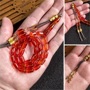 Vip Kehribar 7X11 mm  Ateşi Kehribar Tesbih Kişiselleştirilebilir Isme Özel Kehribar Tespih Ahşap Kutulu