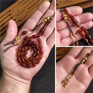 Vip Kehribar 7X11 mm  Ateşi Kehribar Tesbih Kişiselleştirilebilir Isme Özel Kehribar Tespih Ahşap Kutulu