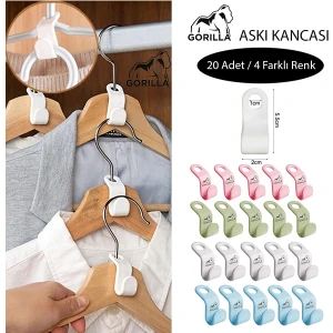Gorılla Askı Kancası 20 Adet Gömlek Çanta Kemer Askı Kancası Dolap Içi Düzenleyici Askı Kancası
