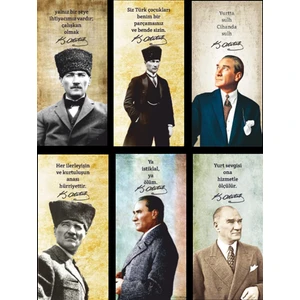 Hayat Poster Mustafa Kemal Atatürk 6lı Mini Retro Ahşap Poster Seti Uv Baskılı-3