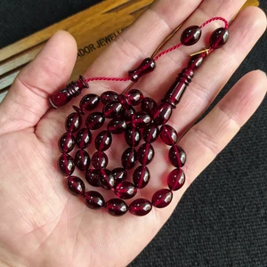 Vip Kehribar Ebu Sırr Imzalı 8X11 mm Beyzi Katalin Tesbih Şeffaf Delim Osmanlı Benzetme Kanayan Baga Ahşap Kutulu