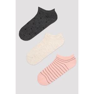 Striped Jacquard 3lü Patik Çorap