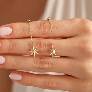 Sembol Gold 14 Ayar Altın Sallama Küpe Pusula