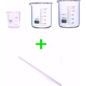 Cam Beherler ve Cam Baget Çubuk Cam Beherler ve 50ML Cam Beher 1 Adet , 100ML Cam Beher 1 Adet , 150ML Cam Beher 1 Adet , Baget 6X200 1 Adet