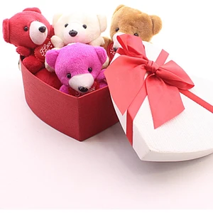 Star Global Sevgiliye Eşe Sürpriz Hediye Kalp Kutuda 4 Adet Mini Ayıcık Hediye Kutusu Set