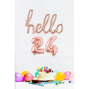 24 Yaş Doğum Günü Balonları - Hello 24 El Yazısı Rose Gold Renk Folyo Balon