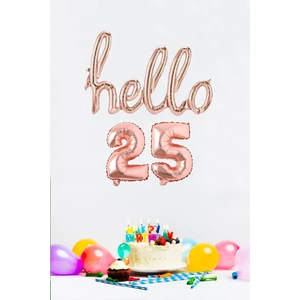 25 Yaş Doğum Günü Balonları - Hello 25 El Yazısı Rose Gold Renk Folyo Balon