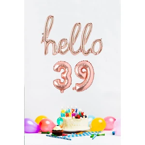 39 Yaş Doğum Günü Balonları - Hello 39 El Yazısı Rose Gold Renk Folyo Balon