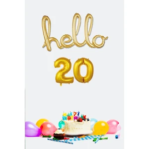 20 Yaş Doğum Günü Balonları - Hello 20 El Yazısı Gold Renk Folyo Balon