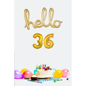 36 Yaş Doğum Günü Balonları - Hello 36 El Yazısı Gold Renk Folyo Balon