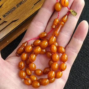 Vip Kehribar Koleksiyonluk Tütün Rengi Sıkma Kehribar Tesbih Ebu Sırr Imzalı  9X12 mm Beyzi Osmanlı Benzetme