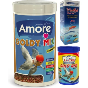 Goldy Mix ve Gold Red Granules 1000+100ML Japon Balığı Yemi ve Vitamini