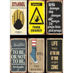 Hayat Poster 6lı Retro Ahşap Poster Seti-6