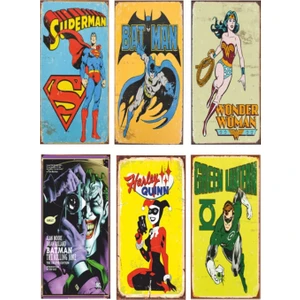 Hayat Poster Batman Superman Süper Kahramanlar 6lı Retro Ahşap Poster Seti