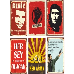 Hayat Poster Devrim Che Ahmet Kaya 6lı Retro Ahşap Poster Seti