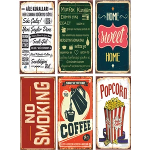 Hayat Poster Aile Mutfak 6lı Retro Ahşap Poster Seti