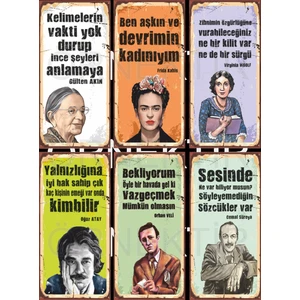 Hayat Poster Gülten Akın, Virginia. Woolf, Oğuz Atay, Orhan Veli, Cemal Süreya 6lı Mini Ahşap Poster Seti