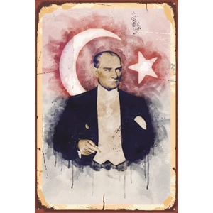 Hayat Poster Mustafa Kemal Atatürk Ay Yıldızlı Yağlı Boya Retro Ahşap Poster 768