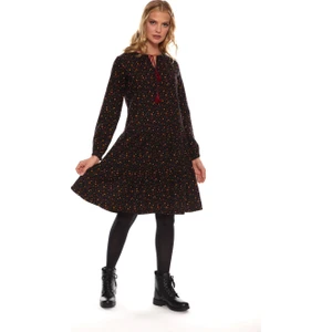 Siyah Uzun Kol Pazen  Püskül Yaka Kısa Elbise