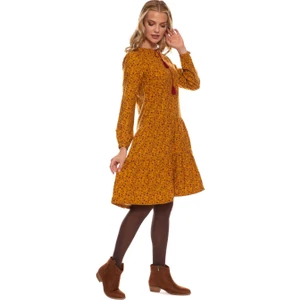 Hardal Uzun Kol Pazen  Püskül Yaka Kısa Elbise