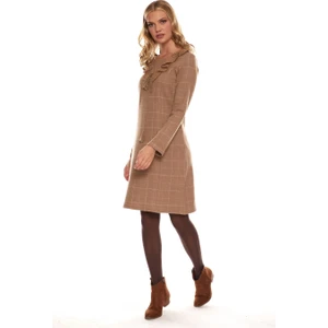 Vizon Uzun Kol Pazen Kare Desen Elbise