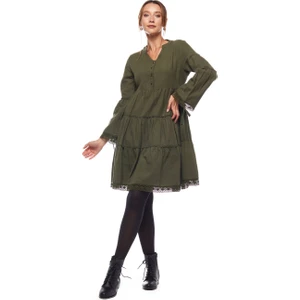 Pazen Haki Düz Desen Kısa Elbise