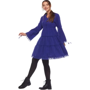 Pazen Saks Düz Desen Kısa Elbise