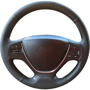 İskender Oto Aksesuar Detay Deri Direksiyon Hyundai I20 2012 + Tam Uyumlu Siyah Spor Deri Direksiyon Kılıfı