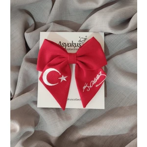 Bayrak ve Atatürk Imzası Nakışlı Fiyonk Otomatik Toka