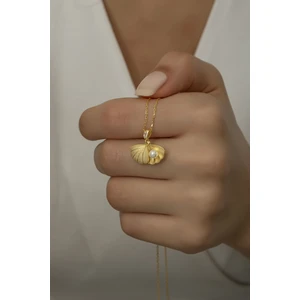 925 Ayar Gümüş Gold Incili Istiridye Kolye